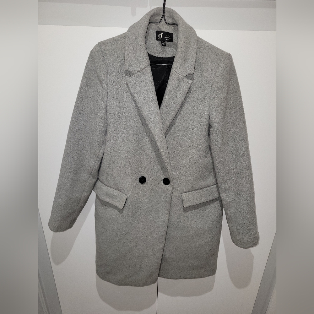 Zara TRF Gray Long Coat Wool Blend Double Breasted Sophisticated Women’s Small